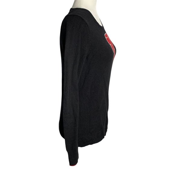 Tommy Hilfiger Knit Bow Sweater M Black Pullover Crewneck Stretch - Picture 5 of 6